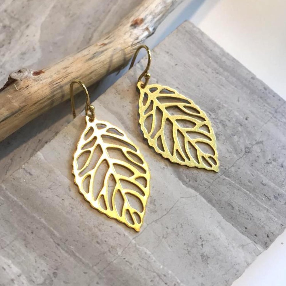 14K gold/Sterling Small Leaf cut out Earrings